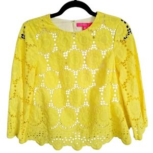 Lilly Pulitzer Mariella Scalloped Lace Top Lillys Lemon‎ Floral Eyelet XXS $148